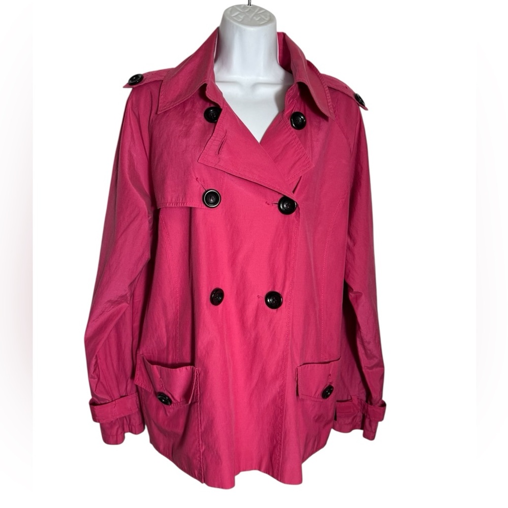 Chico's Jacket Size 16 (Chicos size‎ 3) Bright Pink Trench Coat with pockets 🩷